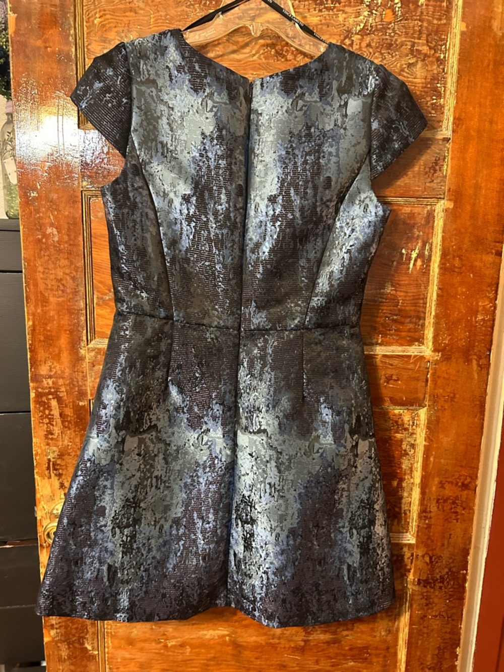 Vince Camuto Black and Silver V-Neck Fit-and-Flare Dress - Picture 2 of 4